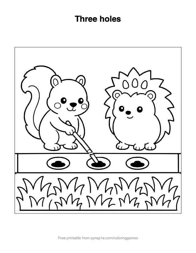 Three holes — free printable numbers coloring page