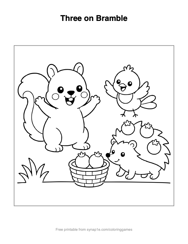 Three on Bramble — free printable numbers coloring page