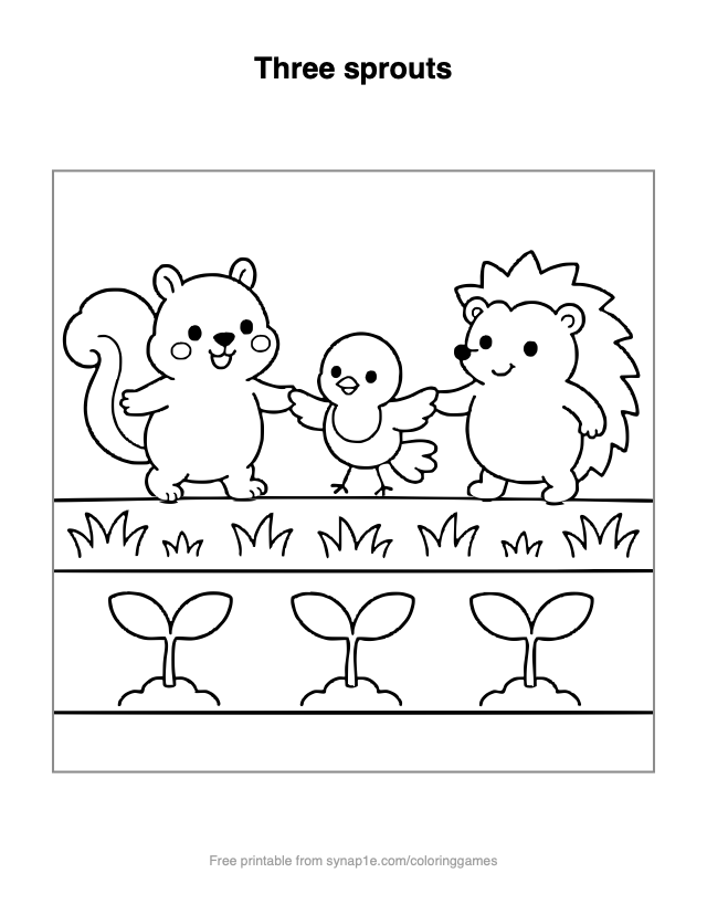 Three sprouts — free printable numbers coloring page