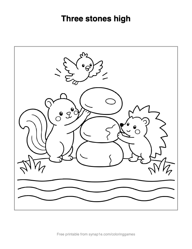 Three stones high — free printable numbers coloring page
