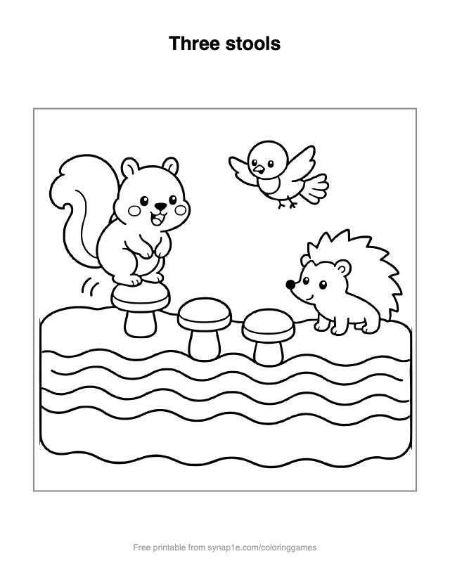 Three stools — free printable numbers coloring page