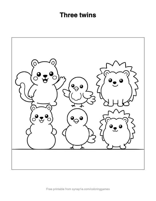 Three twins — free printable numbers coloring page