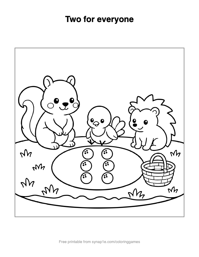 Two for everyone — free printable numbers coloring page