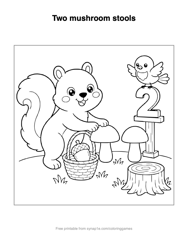Two mushroom stools — free printable numbers coloring page