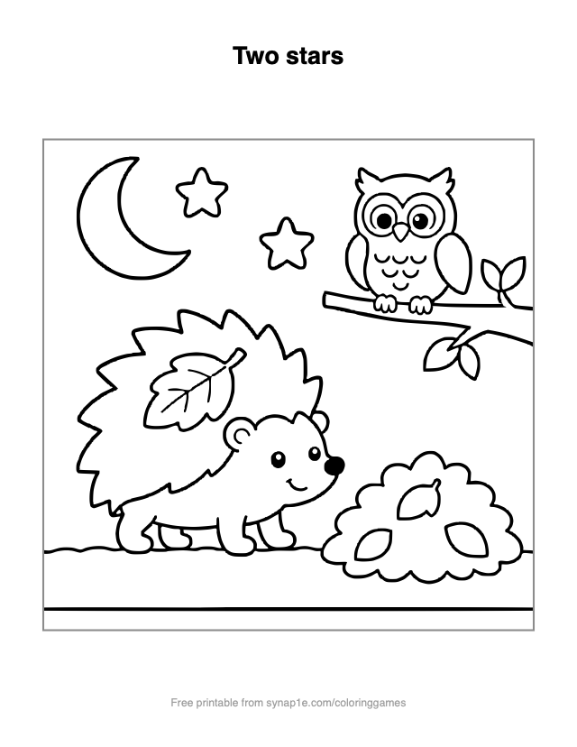 Two stars — free printable numbers coloring page