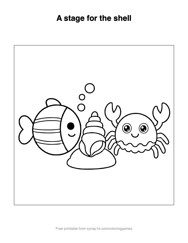 A stage for the shell — free printable ocean coloring page