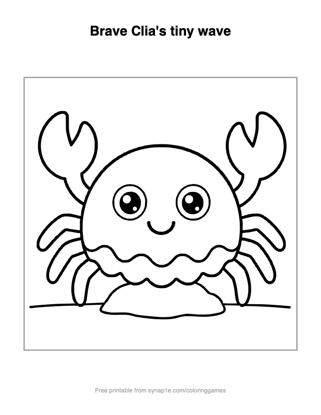 Brave Clia's tiny wave — free printable ocean coloring page