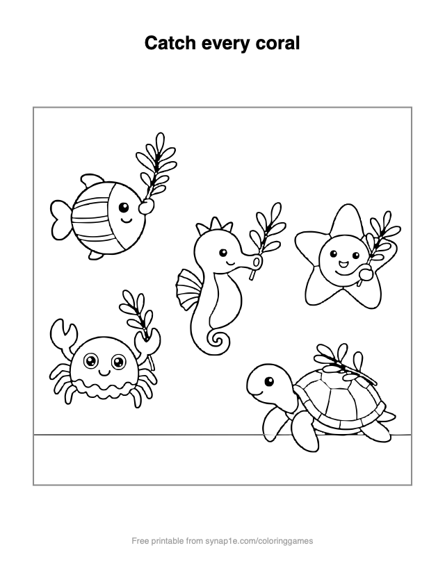 Catch every coral — free printable ocean coloring page