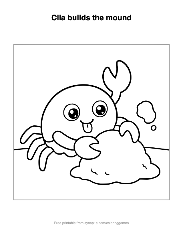 Clia builds the mound — free printable ocean coloring page