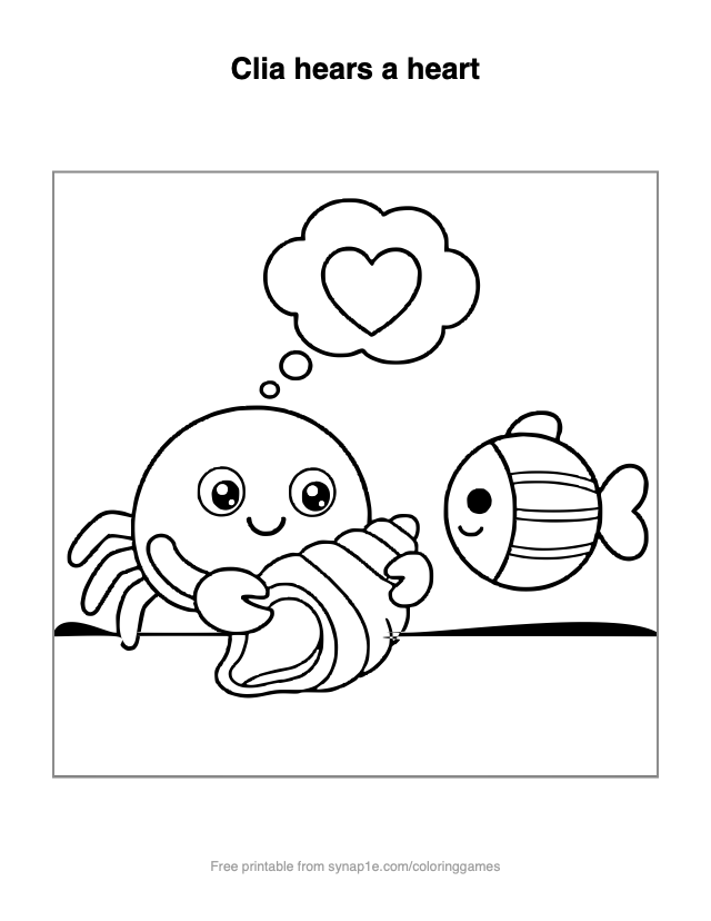 Clia hears a heart — free printable ocean coloring page