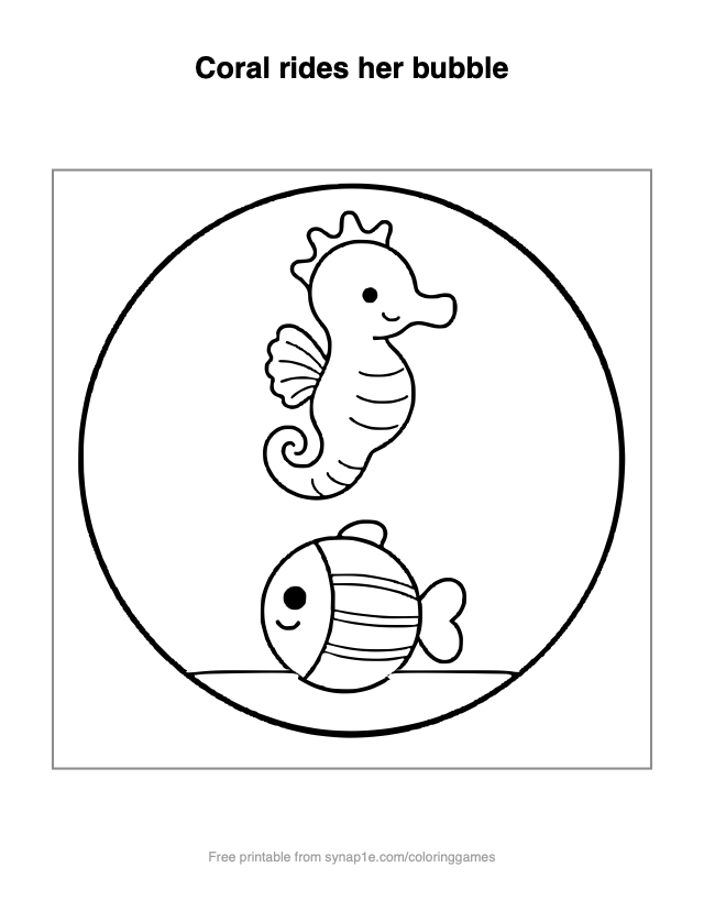 Coral rides her bubble — free printable ocean coloring page