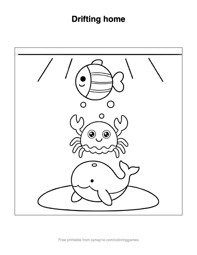 Drifting home — free printable ocean coloring page