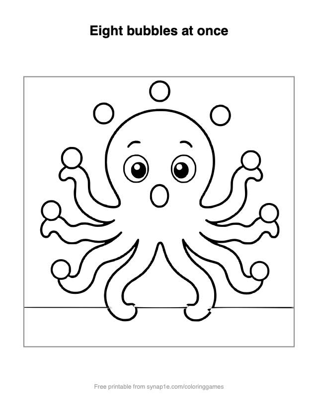 Eight bubbles at once — free printable ocean coloring page