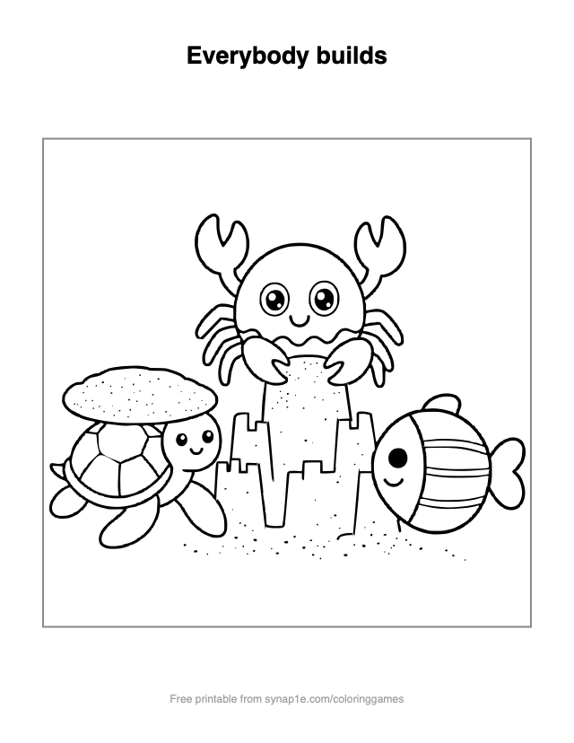 Everybody builds — free printable ocean coloring page
