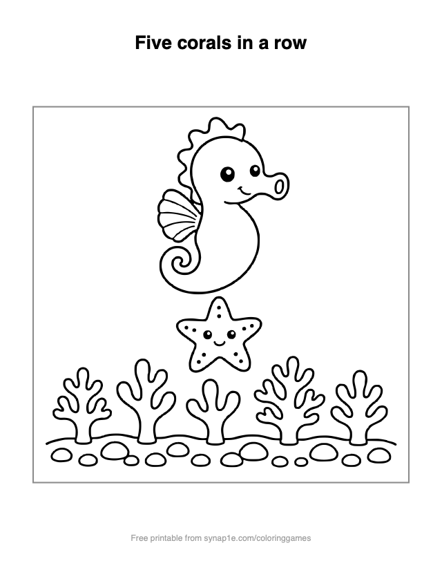 Five corals in a row — free printable ocean coloring page