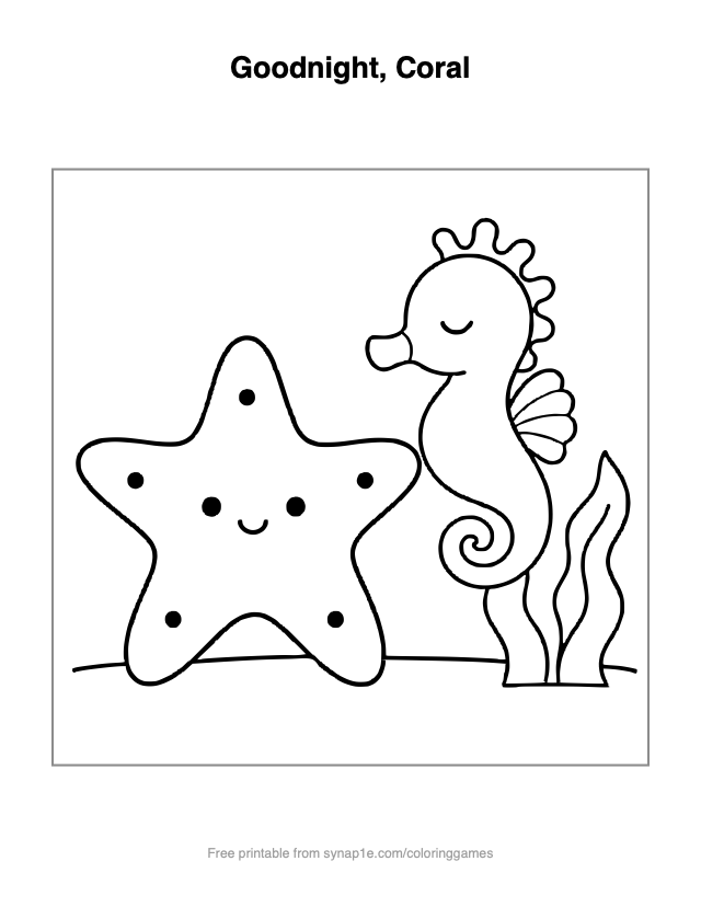 Goodnight, Coral — free printable ocean coloring page