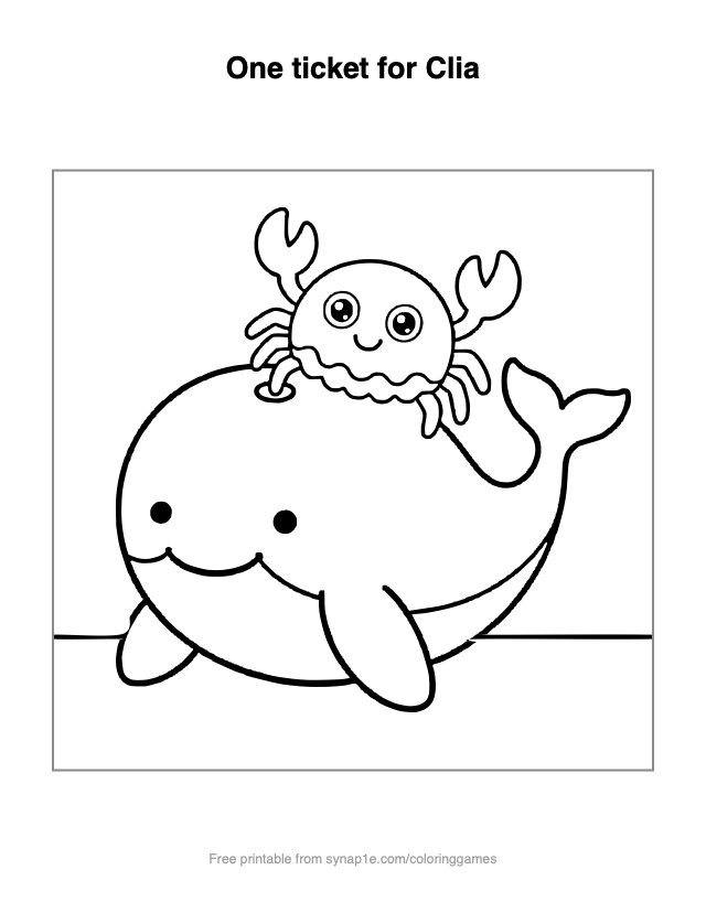 One ticket for Clia — free printable ocean coloring page
