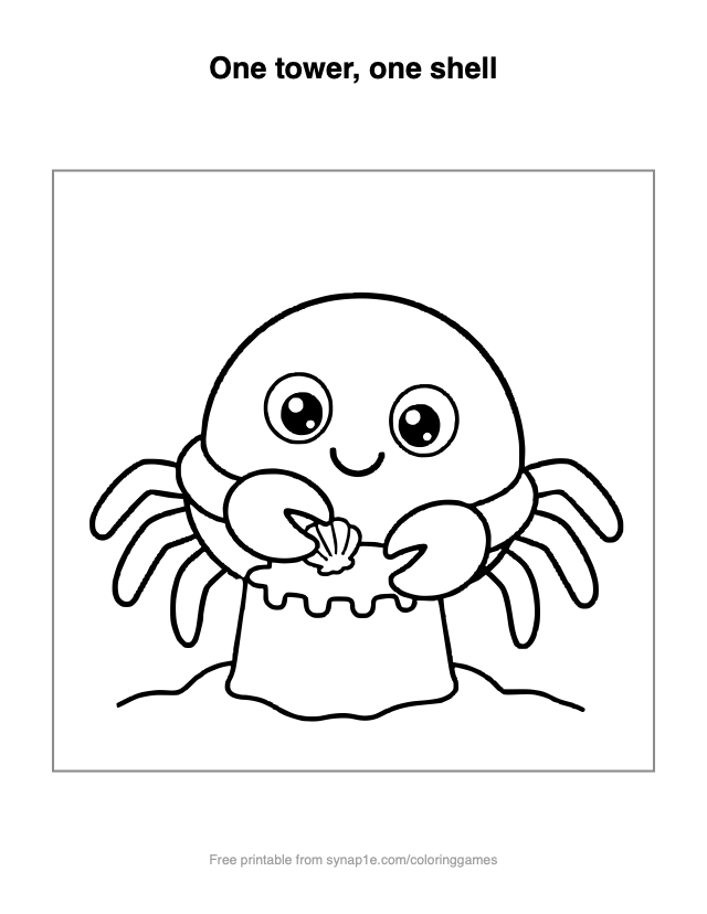 One tower, one shell — free printable ocean coloring page