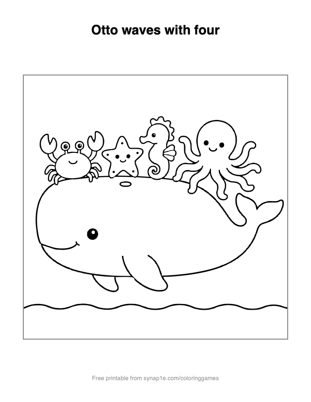 Otto waves with four — free printable ocean coloring page