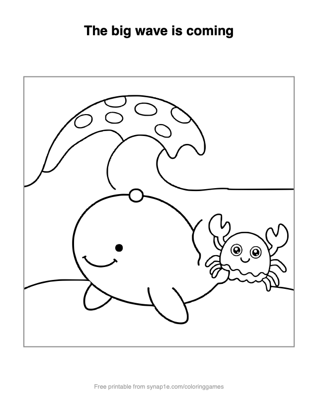 The big wave is coming — free printable ocean coloring page