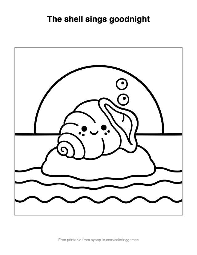 The shell sings goodnight — free printable ocean coloring page