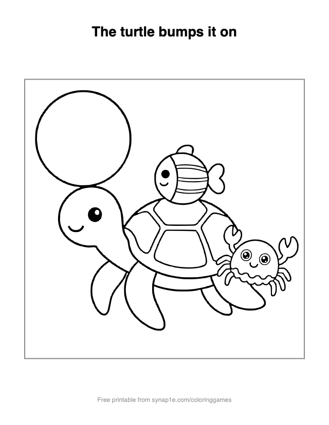 The turtle bumps it on — free printable ocean coloring page