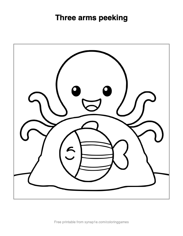 Three arms peeking — free printable ocean coloring page