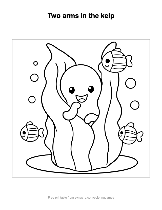 Two arms in the kelp — free printable ocean coloring page