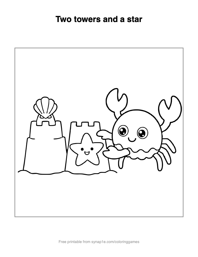 Two towers and a star — free printable ocean coloring page