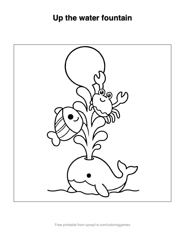Up the water fountain — free printable ocean coloring page