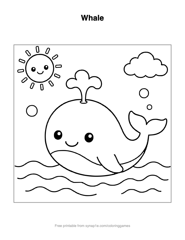 Whale — free printable ocean coloring page