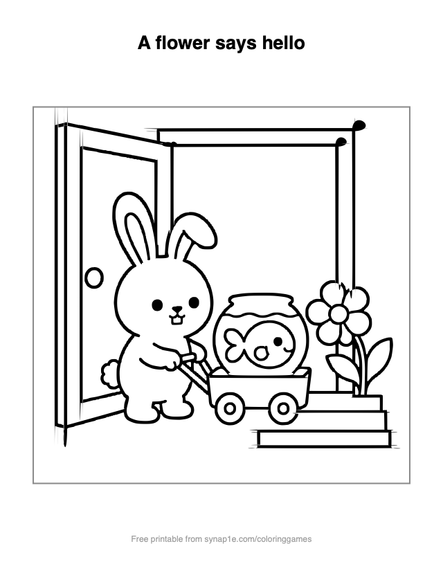 A flower says hello — free printable pets coloring page