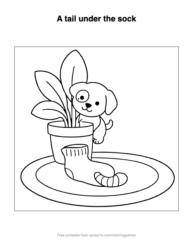 A tail under the sock — free printable pets coloring page