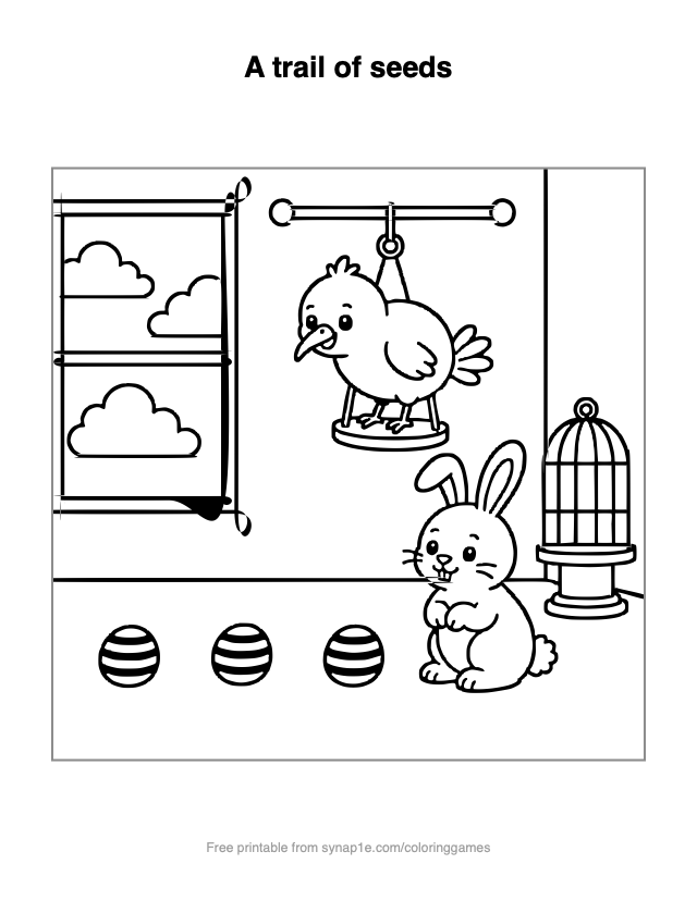 A trail of seeds — free printable pets coloring page