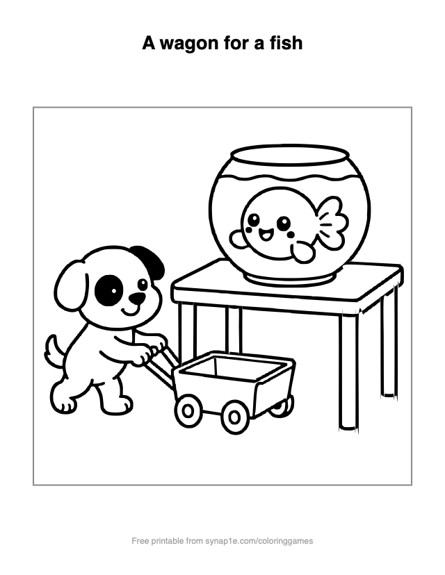 A wagon for a fish — free printable pets coloring page