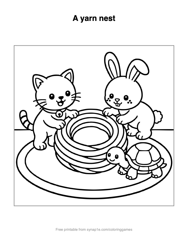 A yarn nest — free printable pets coloring page