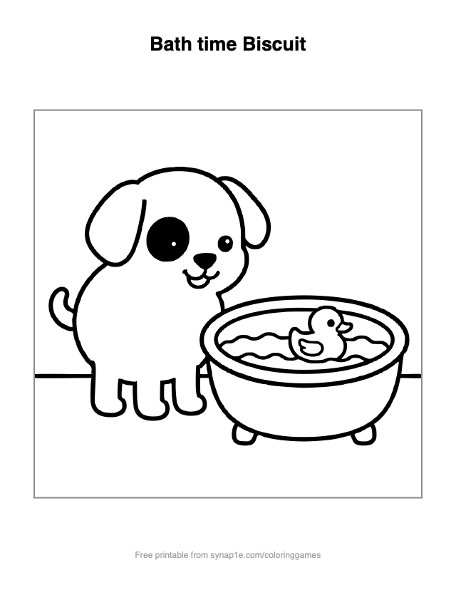 Bath time Biscuit — free printable pets coloring page