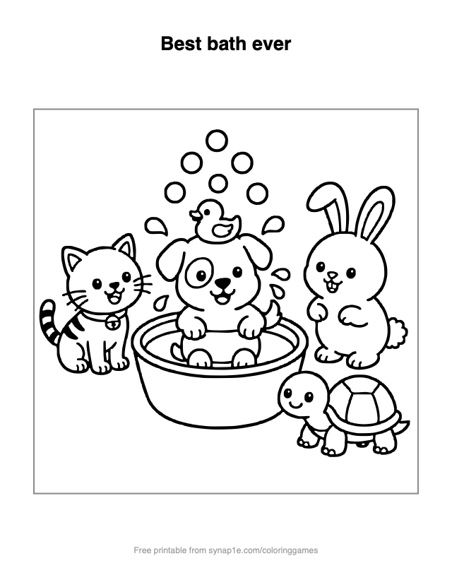 Best bath ever — free printable pets coloring page