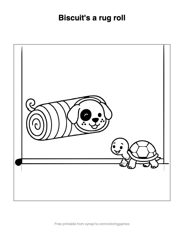Biscuit's a rug roll — free printable pets coloring page