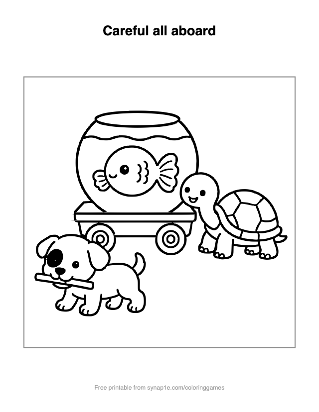 Careful all aboard — free printable pets coloring page