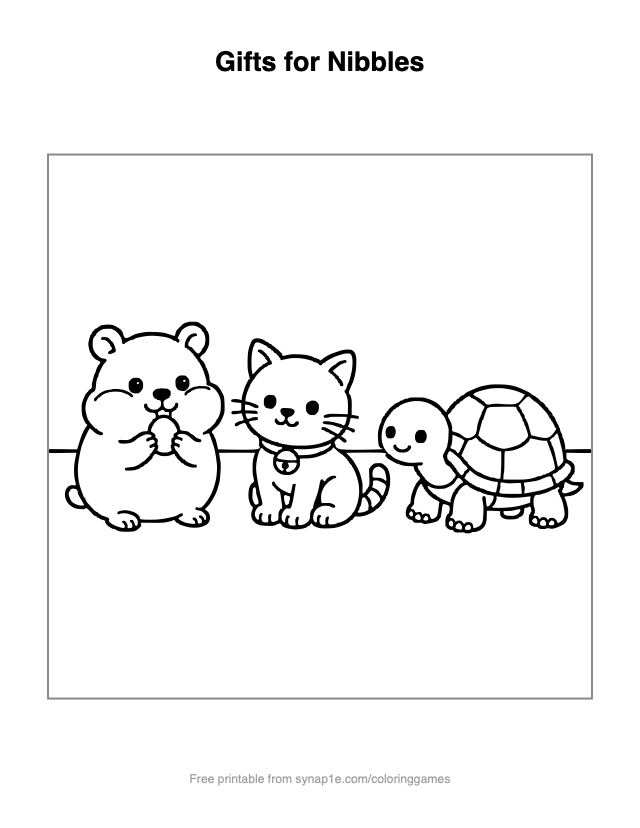 Gifts for Nibbles — free printable pets coloring page