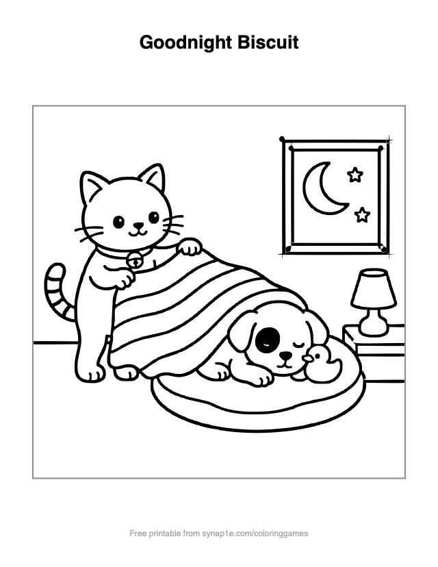 Goodnight Biscuit — free printable pets coloring page