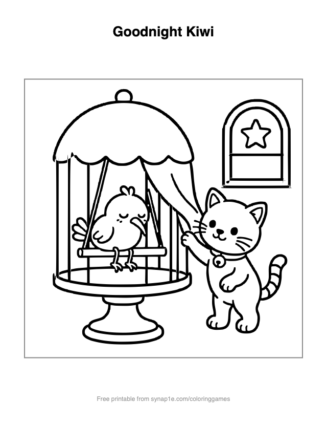 Goodnight Kiwi — free printable pets coloring page