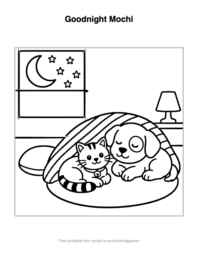 Goodnight Mochi — free printable pets coloring page