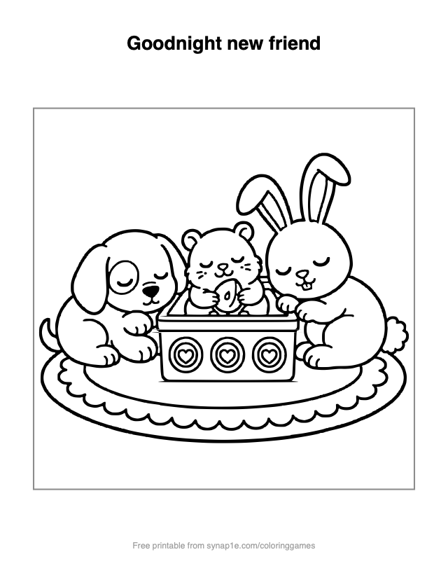 Goodnight new friend — free printable pets coloring page