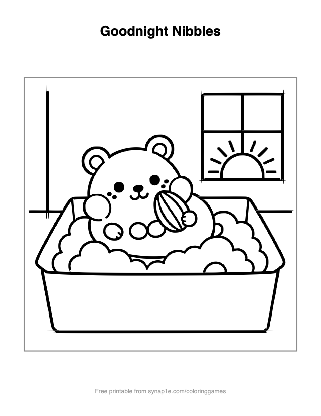 Goodnight Nibbles — free printable pets coloring page
