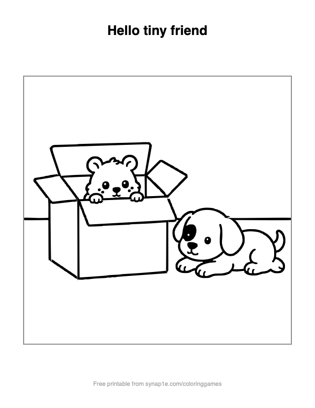 Hello tiny friend — free printable pets coloring page