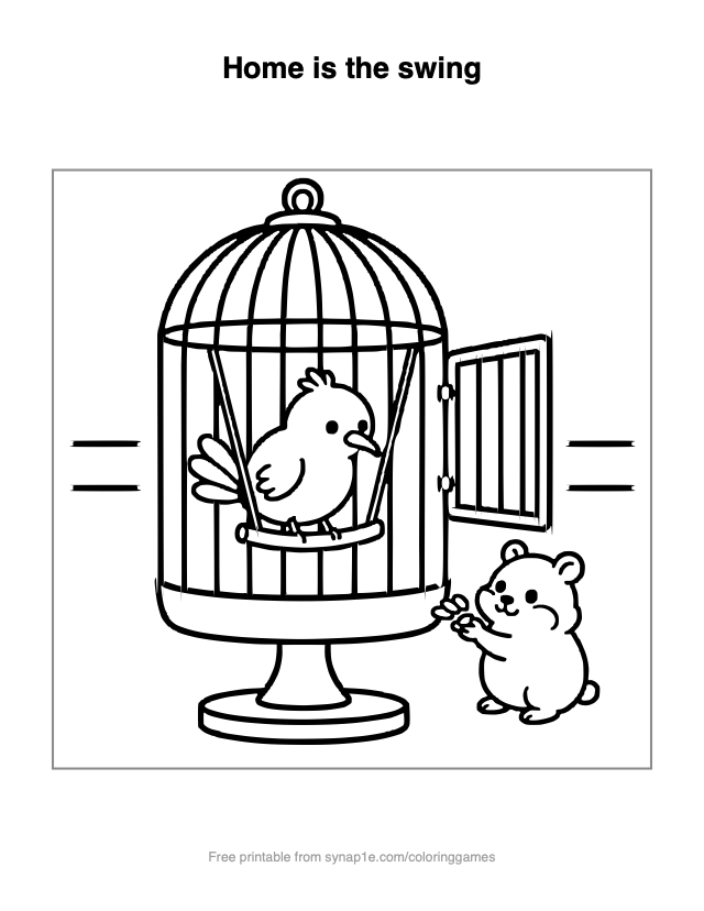 Home is the swing — free printable pets coloring page