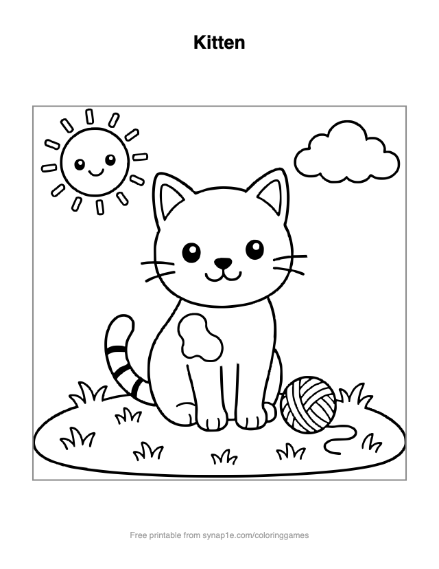 Kitten — free printable pets coloring page