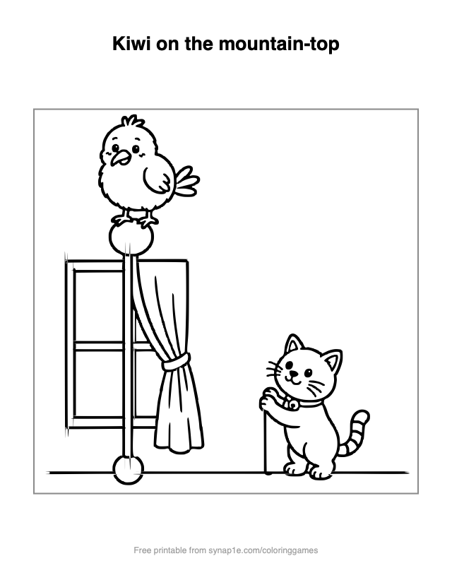 Kiwi on the mountain-top — free printable pets coloring page